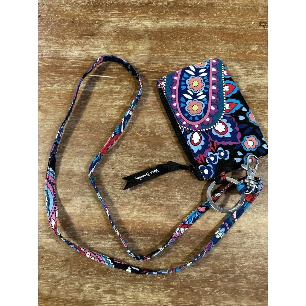 Vera Bradley Floral Fabric ID Holder Wallet with Lanyard and Key Ring